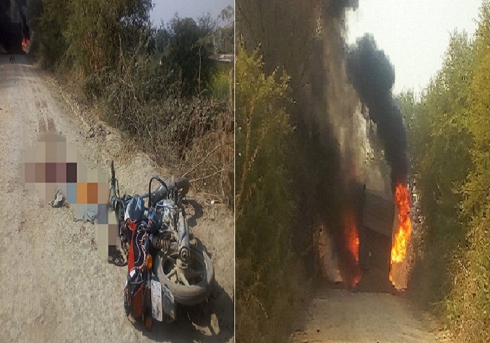 हमीरपुर में ओवरलोड बालू लदे ट्रक से कुचलकर पिता की मौत-बेटा गंभीर, ग्रामीणों ने लगाई ट्रक में आग-तोड़फोड़
