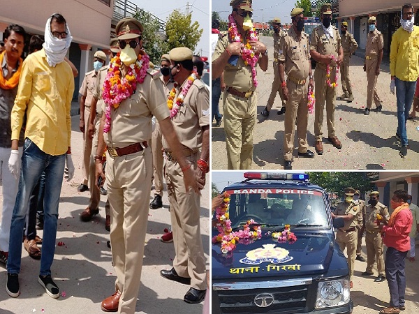 बांदा में पुलिस पर बरसे फूल, इंस्पेक्टर शशि पांडे का सिपाहियों समेत मालाओं से सम्मान