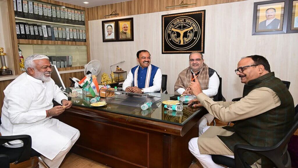 BJP for UP, BJP State President, Deputy CMKeshav Maurya, BrajeshPathak and MinisterSwatantraDev together 