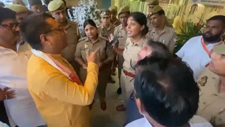 Argument between MLC Arun Pathak and female police officer in Kanpur over word 'deal'-Video Viral