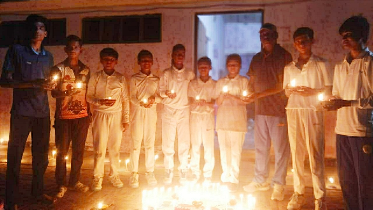 Happy_Diwlai: Cricket trainees celebrated Diwali by decorating rangoli and lighting diyas at Banda Stadium