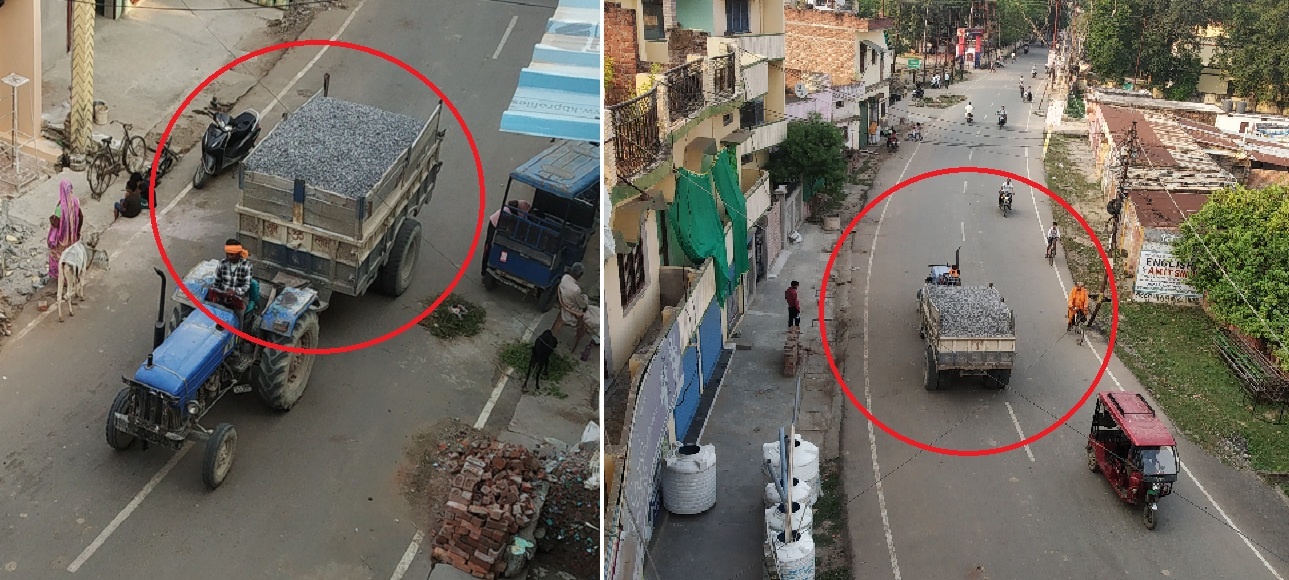 Overloaded illegal mining tractors running like death in front of police posts in Banda city