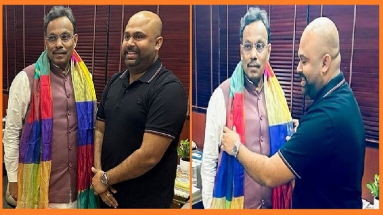 BJP Leader Praveen Singh meeti Vonod Tawade congrates vihar victory