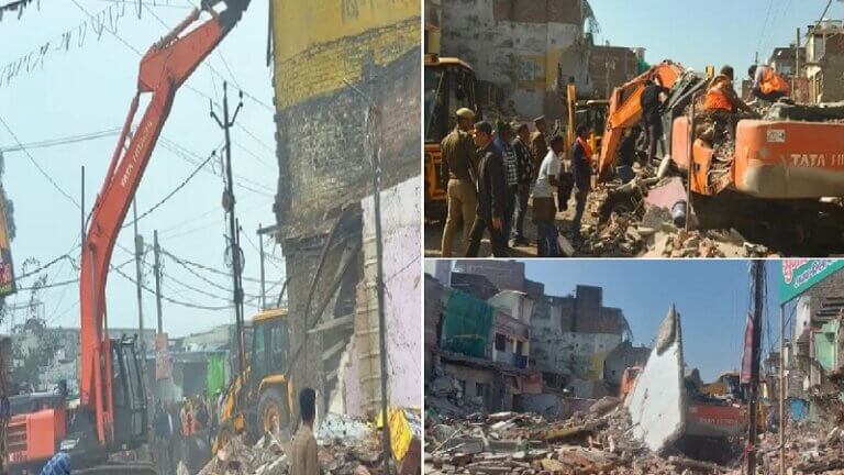 building collapsed on bulldozer during encroachment removal in Banda
