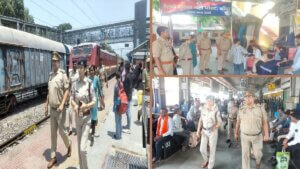 Police-RPF joint checking drive at Banda railwaystation