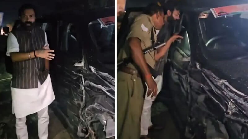 महोबा में एक्सीडेंट के बाद विधायक बृजभूषण राजपूत।
