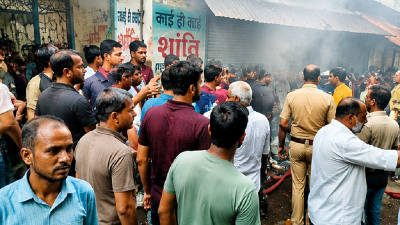 अग्निकांड के समय लगी भीड़।