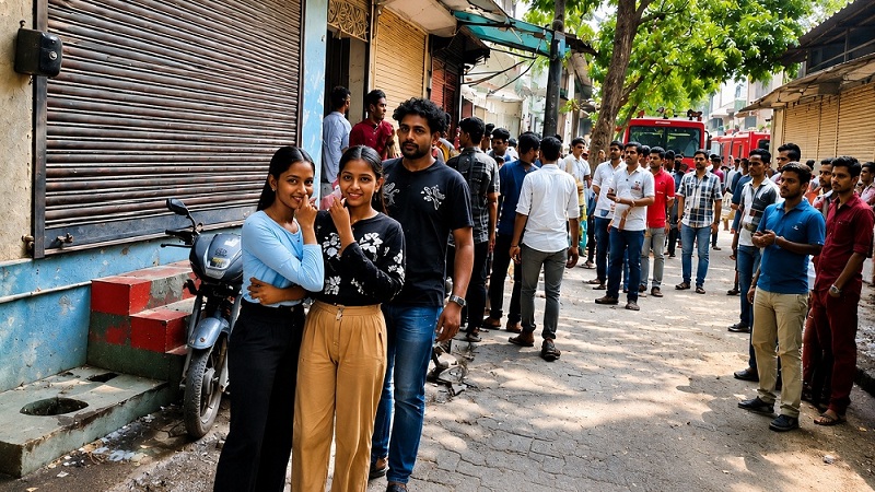 अग्निकांड के समय लगी भीड़।
