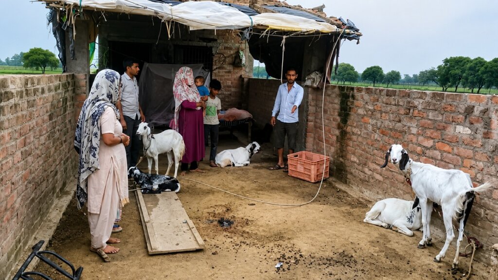 घर में टूटा पड़ा हाईटेंशन विद्युत तार और परिवार के लोग।