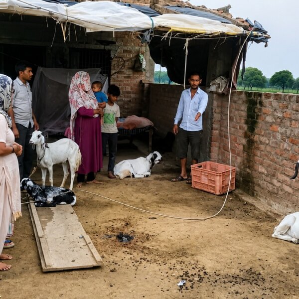 बांदा में घर के आंगन में गिरा हाईटेंशन विद्युत तार, बाल-बाल बचा परिवार और पशु