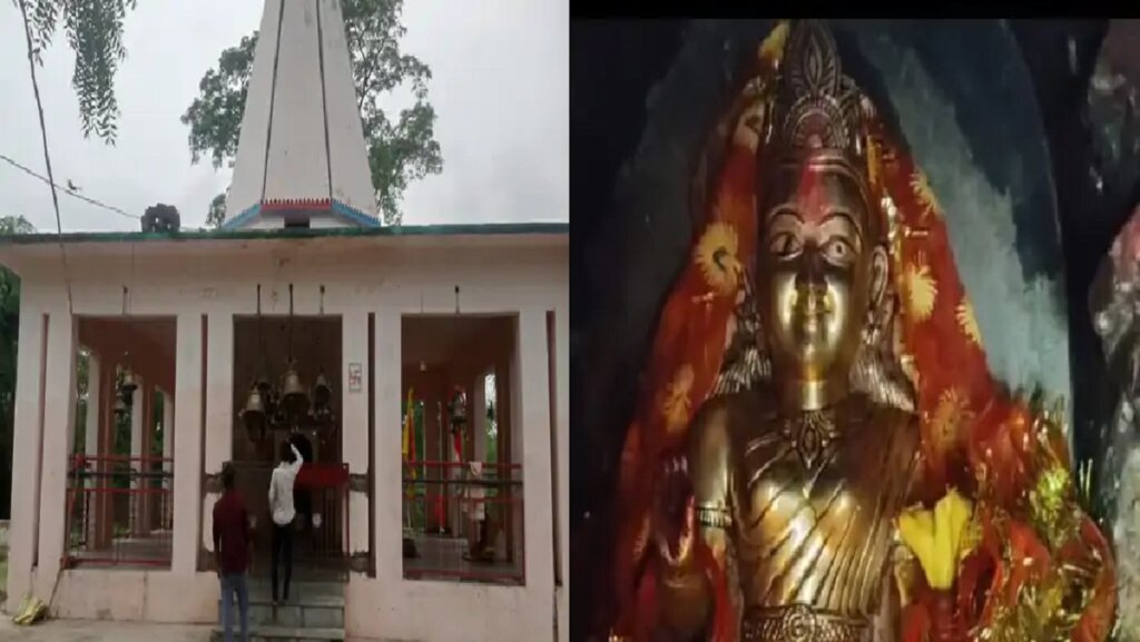 भीखार देवी मंदिर और देवी प्रतिमा।
