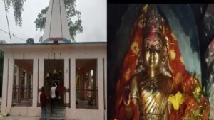भीखार देवी मंदिर और देवी प्रतिमा।