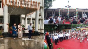 बांदा डीएम अमित आसेरी 80वें स्वतंत्रता दिवस पर कलेक्ट्रेट में ध्वजारोहण करते हुए।