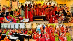 हरियाली तीज कार्यक्रम में महिला विधायक ओम मणि वर्मा, पूर्व महिला जिपं अध्यक्ष सरिता द्विवेदी व अन्य संभ्रांत महिलाएं।