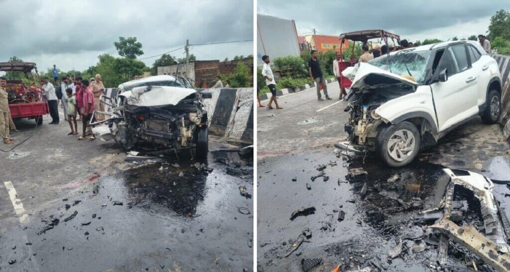 झांसी में माफिया अतीक अहमद के बेटे आबान की हादसे में मौत के बाद मौके की तस्वीर।