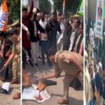 बांदा में कांग्रेसियों ने फूंका चुनाव आयुक्त ज्ञानेश कुमार का पुतला-नारेबाजी