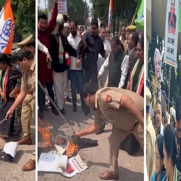 बांदा में कांग्रेसियों ने फूंका चुनाव आयुक्त ज्ञानेश कुमार का पुतला-नारेबाजी