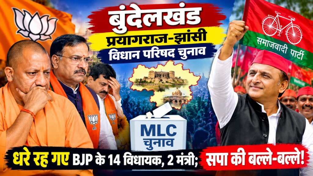 बुंदेलखंड MLC चुनाव में प्रयागराज-झांसी सीट hj सपा ने BJP को हराया खबर में अखिलेश-योगी की फोटो