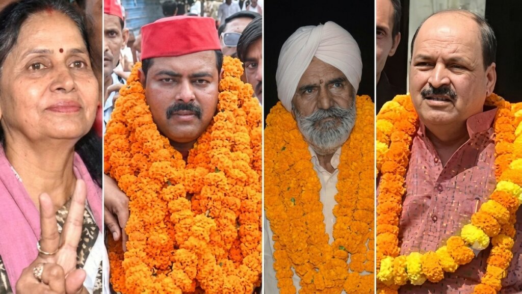 यूपी MLC चुनाव के नतीजे की खबर में विजयी प्रत्याशियों की तस्वीरें